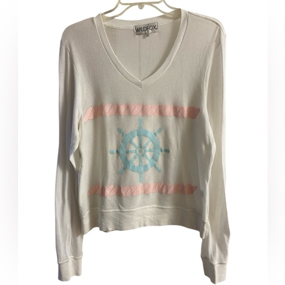 Wildfox Sweater‎ V Neck White Sailor Pullover Medium - Picture 1 of 8